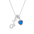 Silberne Box-Kette mit Zirkonia-Buchstaben J und einem blauen Herzanhänger - Stil J (Mit Anhänger Und Kette)