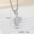 Silver letter P pendant necklace with cubic zirconia showing 3.4cm height dimensions - P Style - Silver (Pendant And Rope Chain)