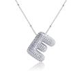 Macro shot of silver letter E pendant with crystal pavé on round bead necklace - Letter E Style