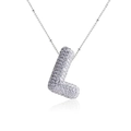 Detailed view of silver letter L pendant with pavé cubic zirconia on a beaded chain necklace - Letter L Style
