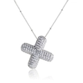 Close-up of a silver cross star pendant with sparkling cubic zirconia on a delicate chain - Letter X Style
