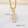 18k gold plated letter X pendant necklace with sparkling square and round zircons - X Style - Gold (Pendant And Rope Chain)