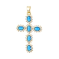 Detail van een gouden kruishanger met ovale blauwe stenen en witte zirkonia-accenten - Stijl 9 (Hanger Zonder Ketting)