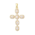 Detail van gouden kruishanger met ovale zirkonia en kristallen op een witte achtergrond - Stijl 10 (Hanger Zonder Ketting)