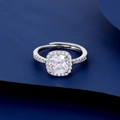 Elegant cushion-cut cubic zirconia halo ring with adjustable band and pavé setting - Cushion Cut Halo Style (F)