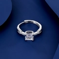 Silver bull-head ring with square zircon and adjustable band on blue background - Square Cut Pave Style (B)