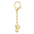3D bubble letter P keychain pendant with lobster clasp in 18K gold plated metal finish - Letter P