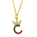 Macro detail of crown-topped letter C pendant with vibrant colorful zircon pavé - Letter C / Pendant Only (Without Chain)