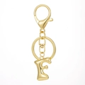 Detail view of 18K gold plated letter F keychain with lobster clasp and metallic shine - Gold - Letter F