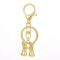 Close-up of gold 18K plated 26 letter H keychain with lobster clasp and metal ring - Gold - Letter H