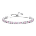 Bracelet rivière réglable en argent avec zircons ronds roses et blancs alternés - Cordon de Serrage Réglable / Or Blanc + Blanc & Rose