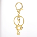 Detail of 18K gold plated letter P pendant with secure lobster clasp on keychain - Gold - Letter P