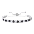 Bracelet tennis en argent avec zircons cubiques carrés noirs et blancs alternés - Cordon de Serrage Réglable / Or Blanc + Blanc & Noir