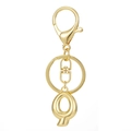 Detailed view of polished 18K gold plated letter Q keychain with a secure lobster clasp - Gold - Letter Q