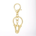 Detailed view of 18K gold-plated letter V pendant with lobster clasp and round key ring - Gold - Letter V