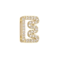 Macro shot of 18k gold plated bubble letter E bead with micro-pave cubic zirconia - Letter E(E)