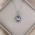 Vintage Cancer zodiac sign necklace with silver relief crab pendant on black background - Cancer / Silver-Cancer