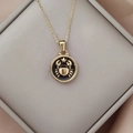 Gold Cancer zodiac necklace with black enamel pendant featuring a crab and star design - Cancer / Gold-Cancer