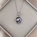 Detailed close-up of a silver zodiac pendant with silver embossing on a black background - Silver-Aquarius