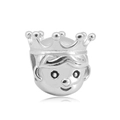 Polished silver stainless steel crown boy charm bead with smooth reflective finish - Crown Little Boy (18)