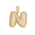 Anhänger Buchstabe N aus 18K vergoldetem Kupfer mit Zirkonia Besatz für Herren und Damen - Buchstabe N (Nur Anhänger) / Gold