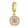 18K gold plated square pendant with pink center stone and white zircon accents - Square Pink Zirconia Style / Turmeric