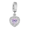 Ciondolo a cuore in acciaio con gemma viola e pavé di cristalli per bracciale - Stile Cuore Argento / Rosso rosa