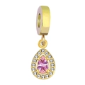 Golden pendant with pink teardrop gemstone and sparkling zircon halo for DIY necklaces - Water Drop Style / Watermelon red