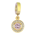 Golden geometric round charm pendant with pink main stone and white zircon accents - Round Style / Blue