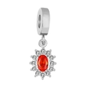 Ciondolo girasole in argento lucido con zircone rosso ovale e cristalli bianchi - Giallo brillante