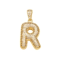 Gold plated copper letter R pendant with micro-pave cubic zirconia hip-hop style - Letter R