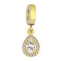 Golden stainless steel halo charm featuring a pear-cut clear zircon stone pendant - Water Drop Style / Sky Blue