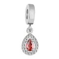 Ciondolo a goccia con zircone rosso e pavé argentato per creazione gioielli fai-da-te - A forma di goccia / arancio-rosso