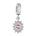 Ciondolo fai-da-te in argento con zircone rosa ovale e cristalli bianchi lucidi - Rosa