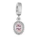 Ciondolo ovale con zircone rosa in finitura argento per gioielli fai da te e charm - Rosso rosa