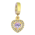 18K gold plated heart charm with purple gemstone and white zircon accents for DIY jewelry - Heart Lavender Zirconia Style / Peach