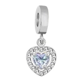 Silver heart charm with purple gemstone and white zircon stones for DIY necklaces - Silver Heart Style / Burgundy