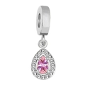 Ciondolo in argento a forma di pera con zircone rosa e pavé di cristalli bianchi - A forma di goccia / Borgogna