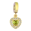 18K gold heart charm with olive green center zircon and white crystal border - Heart Olive Green Zirconia Style / Watermelon red