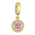 Pink gemstone charm with cubic zirconia halo in gold finish for DIY necklace - Round Style / Burgundy