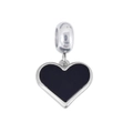 Polished stainless steel heart charm with black enamel inlay for DIY necklaces - Pendant Only (No Chain) / Black Onyx-Look Heart (Silver Frame)