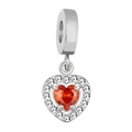 Polished silver heart charm with a vibrant red center gemstone and zircon pavé ring - Silver Heart Style / Lotus Pink