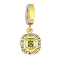 18K gold plated charm featuring a square green zircon pendant with a halo design - Square Grass Green Zirconia Style / Lotus Pink