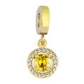 Golden round pendant charm featuring a yellow center stone surrounded by white crystals - Round Style / Lotus Pink