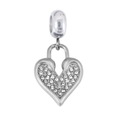 Polished S925 silver heart lock pendant with pavé set white cubic zirconia stones - Pendant Only (No Chain) / Heart Lock (White Rhinestone Pave)