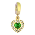 Golden heart pendant with vibrant green gemstone and sparkling zircon crystals - Heart Green Zirconia Style / Dark Red