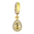 Gold teardrop charm pendant featuring yellow zircon and surrounding white stones - Water Drop Style / Dark Red