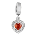 Silver-plated heart charm pendant with central red crystal and white zircon pavé - Silver Heart Style / Brick Red