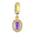 18K gold plated sunflower oval pendant with purple zircon and micro-pave crystals - Blue