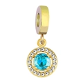 DIY gold stainless steel charm with blue sapphire zircon for necklace jewelry - Round Style / Brick Red